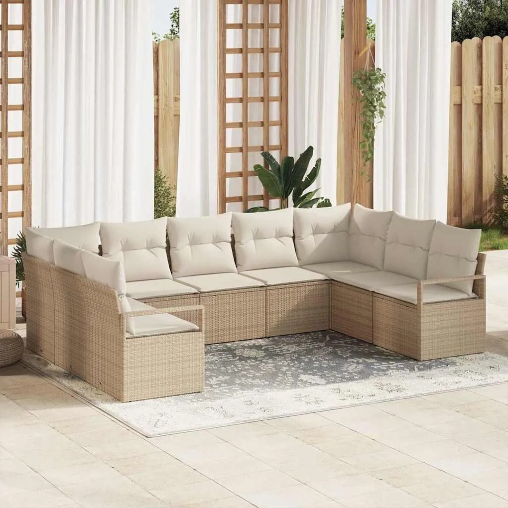 vidaXL Σετ Καναπέ Κήπου 9 pcs Μπεζ, Κρέμα Πολυ rattan, βαμμένο ατσάλι