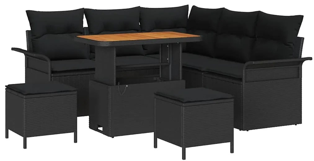vidaXL Σετ Καναπέ Κήπου Ρυθμιζόμενο ύψος 8 pcs Μαύρο συνθετικό ρατάν