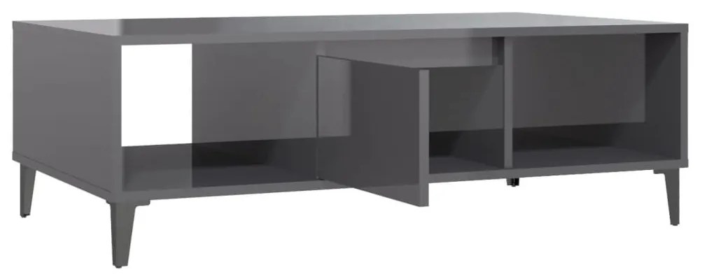 Τραπεζάκι Σαλονιού Γυαλιστερό Γκρι 103,5x60x35 εκ. Επεξ. Ξύλο - Γκρι