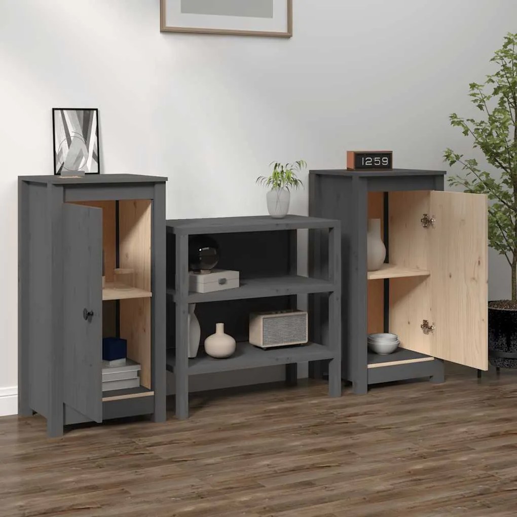 vidaXL Συρταριέρες 2 τεμ. Γκρι 39x35x80 εκ. από Μασίφ Ξύλο Πεύκου