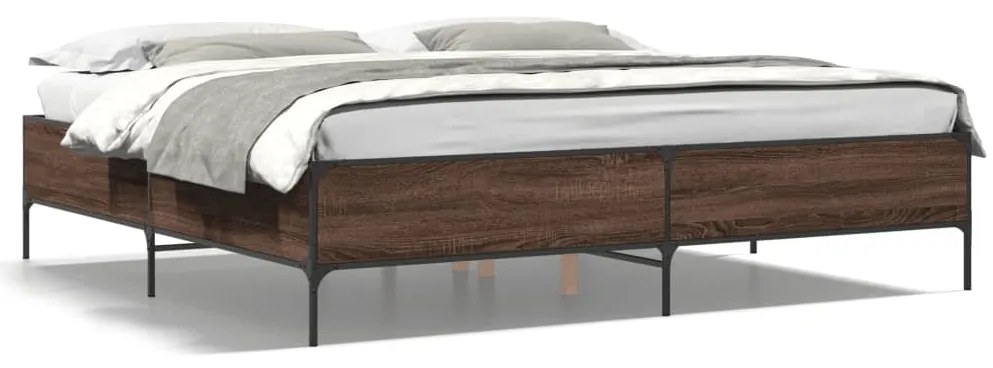 vidaXL Πλαίσιο Κρεβατιού Καφέ Δρυς 180x200 εκ. Επεξ. Ξύλο &amp; Μέταλλο