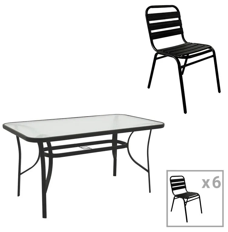 Σετ κήπου - Τραπεζαρία Sussie - Ensure 7 τεμ. μέταλλο - γυαλί μαύρο 140x80x70 εκ. 140x80x70 εκ.