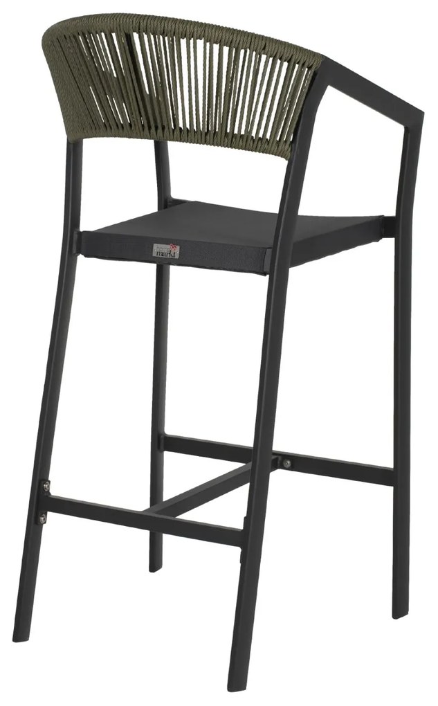 Σκαμπό Μπαρ C5892.04 Ανθρακί Αλουμινίου με Rattan &amp; Textline Χακί 56x58x105Y εκ. 56x58x105 εκ.