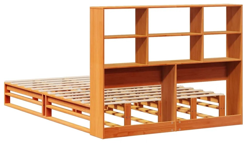 Κρεβάτι Βιβλιοθήκη Χωρίς Στρώμα Καφέ 120x190 εκ Μασίφ Πεύκο - Καφέ