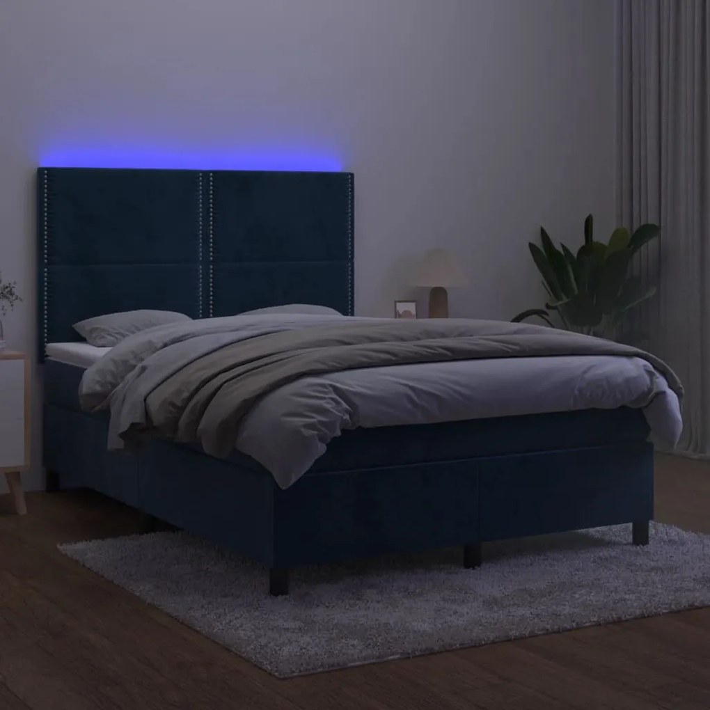 ΚΡΕΒΑΤΙ BOXSPRING ΜΕ ΣΤΡΩΜΑ &amp; LED ΣΚ. ΜΠΛΕ 140X200ΕΚ. ΒΕΛΟΥΔΙΝΟ 3136069