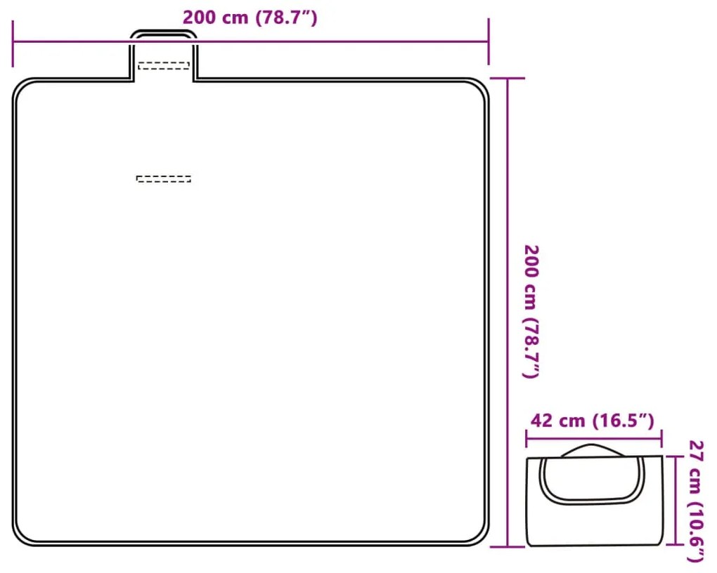 vidaXL Κουβέρτα Πικ-Νικ Πτυσσόμενη Μπλε Καρό 200x200εκ. Βελούδινη