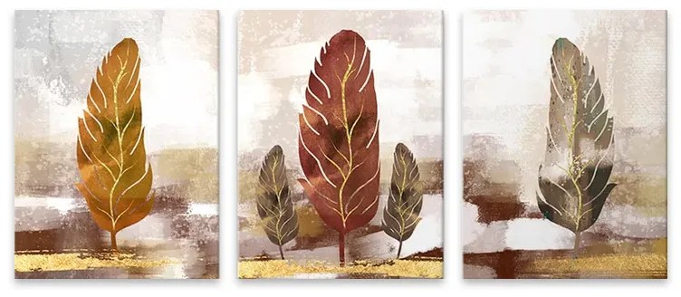 Πίνακας σε καμβά "Autumn Leaves" Megapap τρίπτυχος ψηφιακής εκτύπωσης 126x55x3εκ. - 0231931