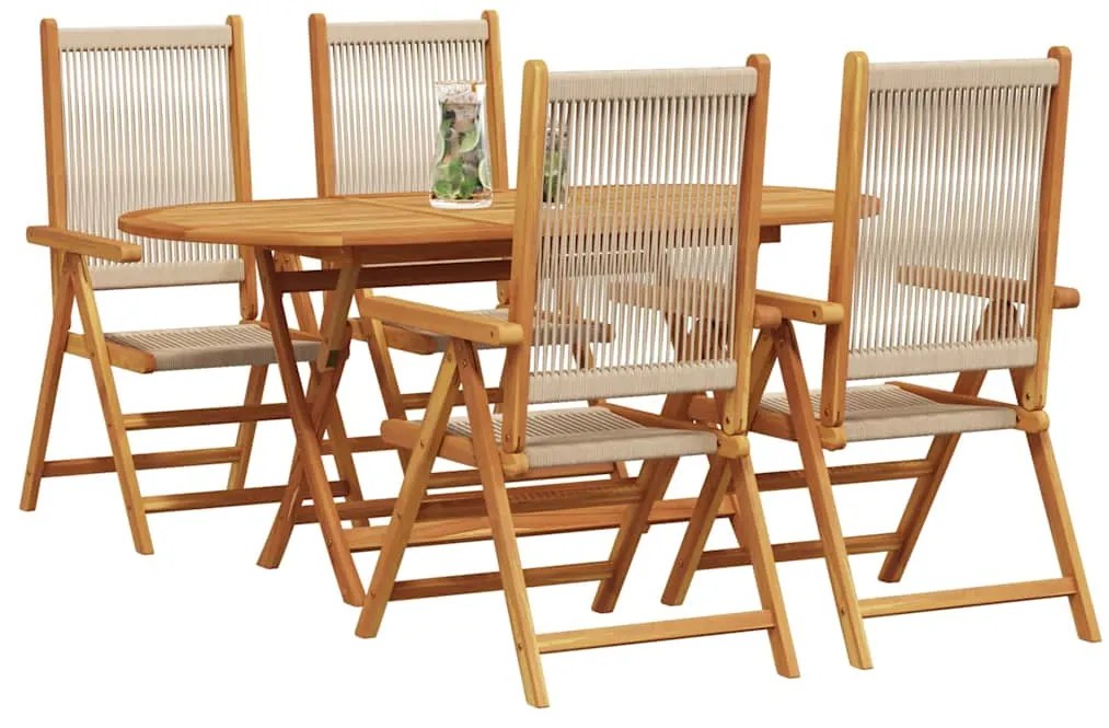 vidaXL Σέτ φαγητού για κήπο 5 pcs Μπεζ Στερεό Ξύλο Ακακίας