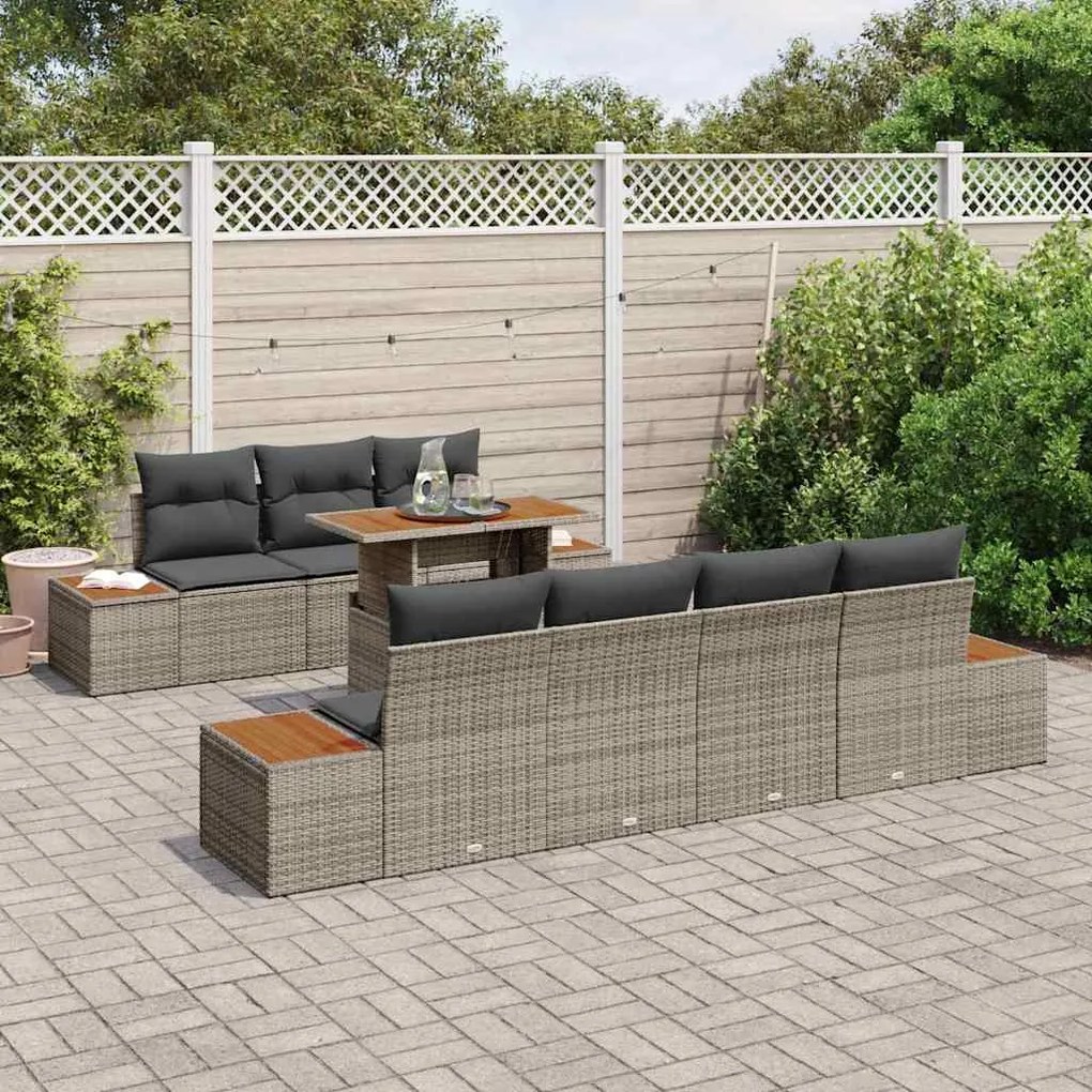 vidaXL Σετ Καναπέ Κήπου με μαξιλάρι 8 pcs Γκρι Πολυ ράταν