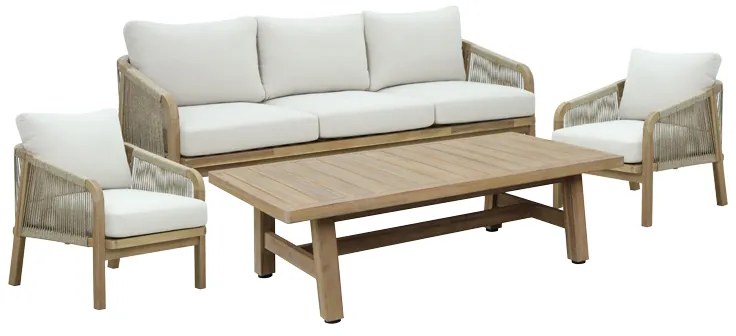 Σετ σαλονιού 4τμχ Malibu I (228-33 X1 + 228-10 X1 + 228-9 X2) μασίφ ξύλο ακακίας-μπεζ ύφασμα