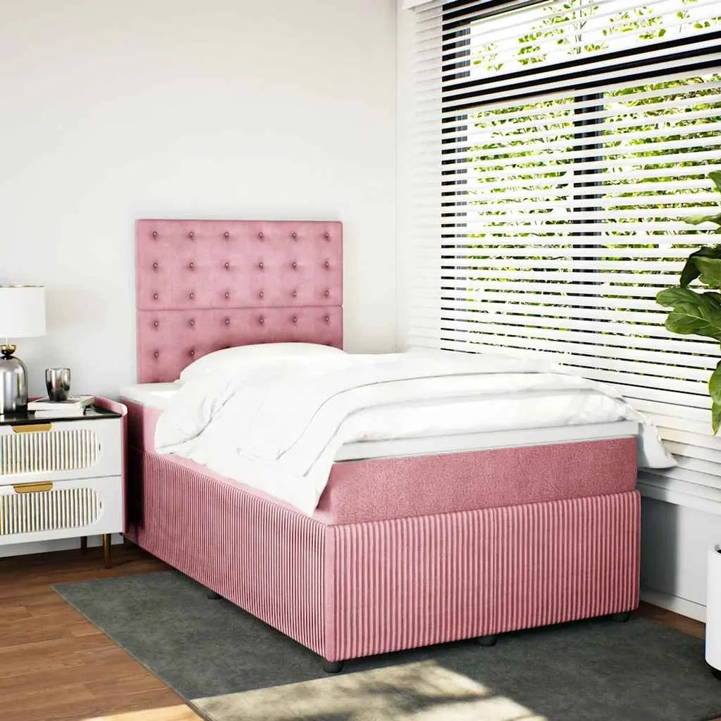 vidaXL Κρεβάτι Boxspring με Στρώμα Ροζ 120x200 εκ. Βελούδινο