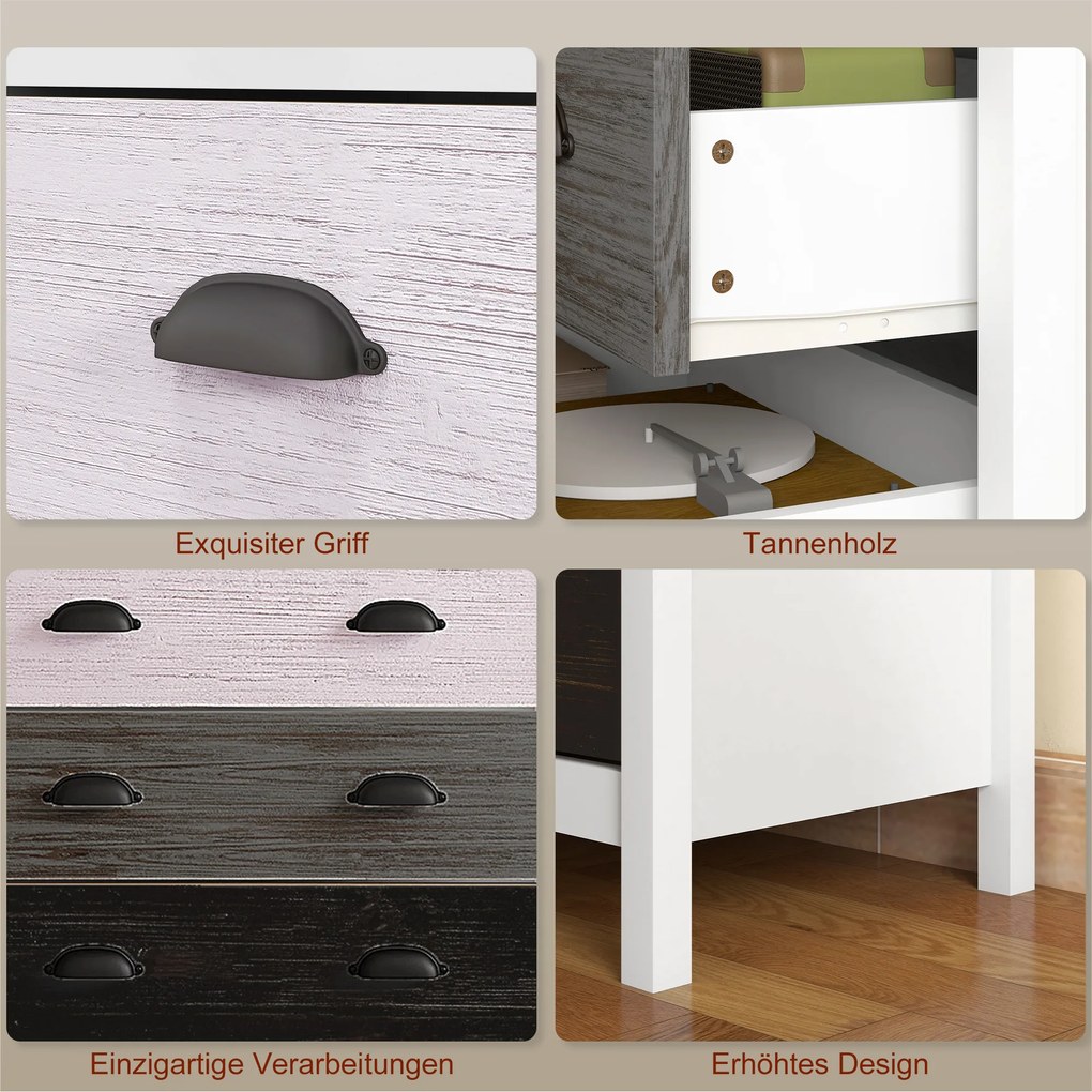 HOMCOM Έπιπλο μπουφέ, Συρταριέρα, 5 συρτάρια, βαμμένη επιφάνεια, MDF &amp; ξύλο πεύκου, 70 x 38 x 85 cm, Λευκό