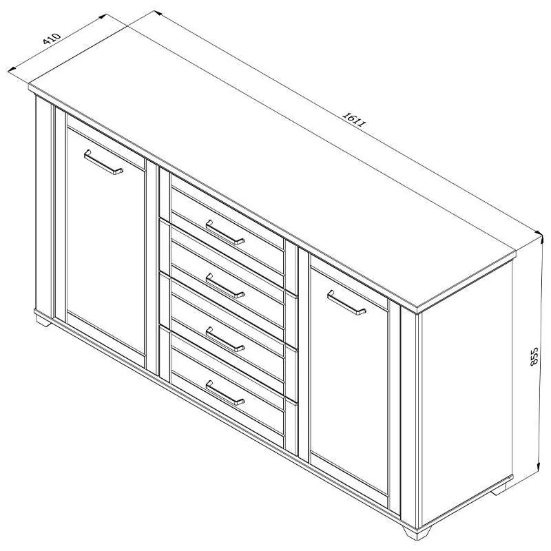 Κομότα - Μπουφές Valencia 3K4F Γκρί Γραφίτης - Artisan Oak -Γκρί Ματ 161*41*85,5 εκ.