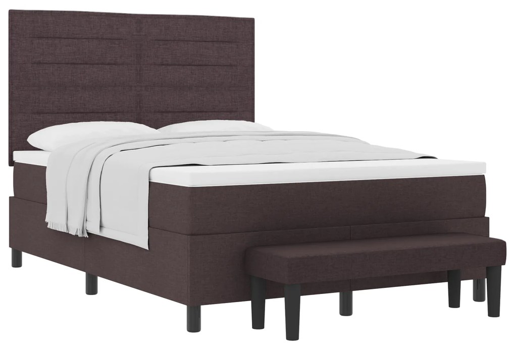 vidaXL Κρεβάτι Box Spring με Στρώμα & Πάγκο Σκούρο Καφέ 140x190 εκ. Ύφασμα
