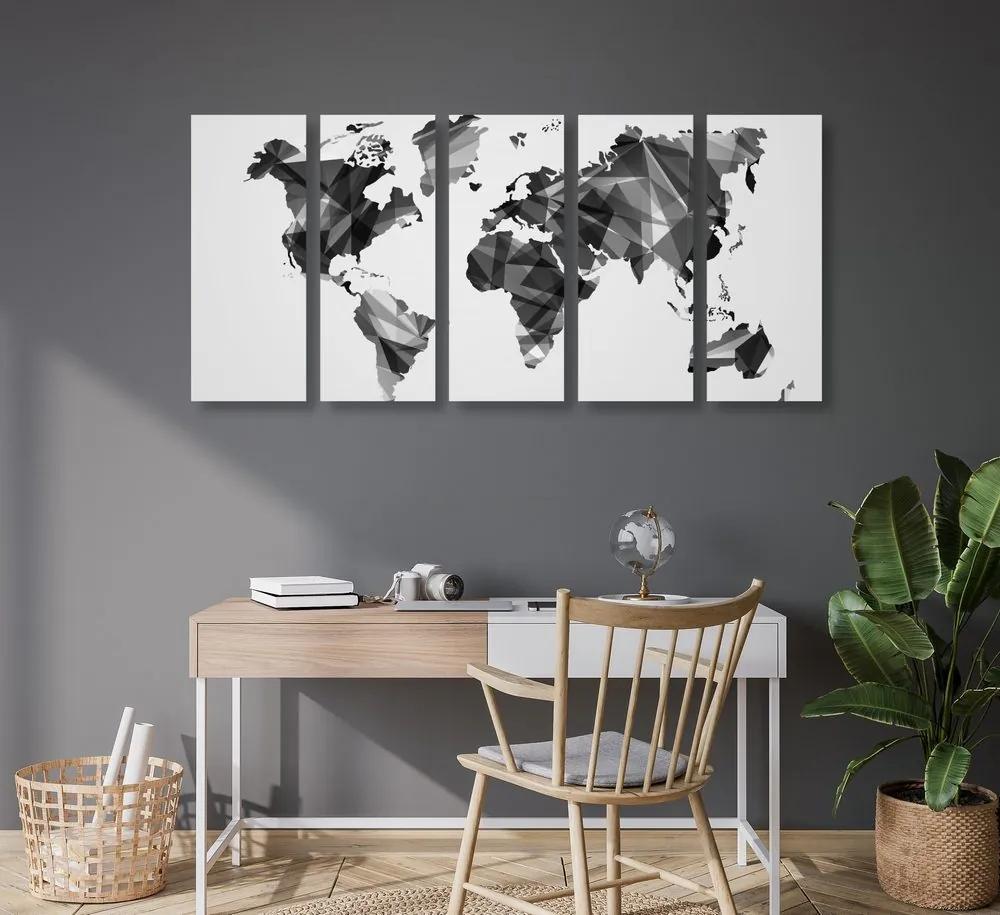 Χάρτης εικόνων 5 μερών του κόσμου σε διανυσματικό σχέδιο γραφικών σε ασπρόμαυρο - 100x50