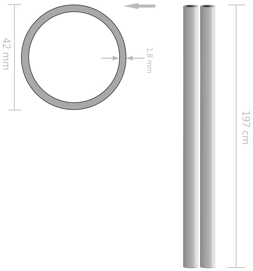 vidaXL Σωλήνες 2 τεμ Στρογγυλοί V2A 2 μ/Ø42x1,8 χιλ Ανοξείδωτου Χάλυβα