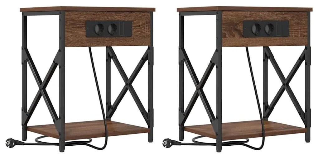 vidaXL Κομοδίνο 2 pcs Καφέ δρυς 41 x 31 x 51 εκ. Επεξεργασμένο ξύλο