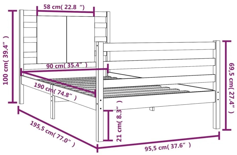 Σκελετός Κρεβατιού Χωρίς Στρώμα 90x190 εκ Μασίφ Ξύλο Πεύκου - Καφέ