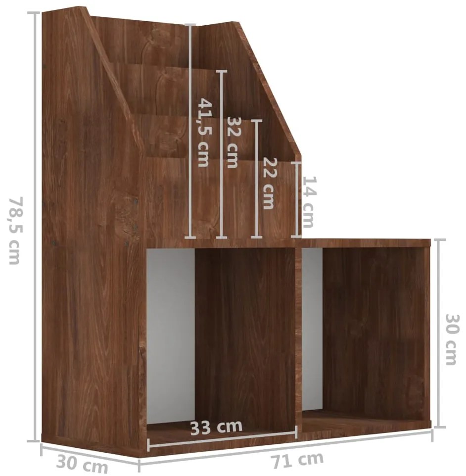 vidaXL Παιδικό Ράφι Περιοδικών Καφέ Δρυς 71x30x78,5 εκ. Επεξεργ. ξύλο