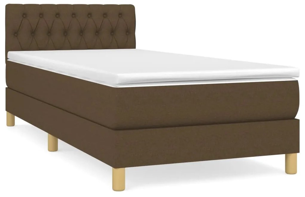 Κρεβάτι Boxspring με Στρώμα Σκούρο Καφέ 90x190 εκ. Υφασμάτινο - Καφέ