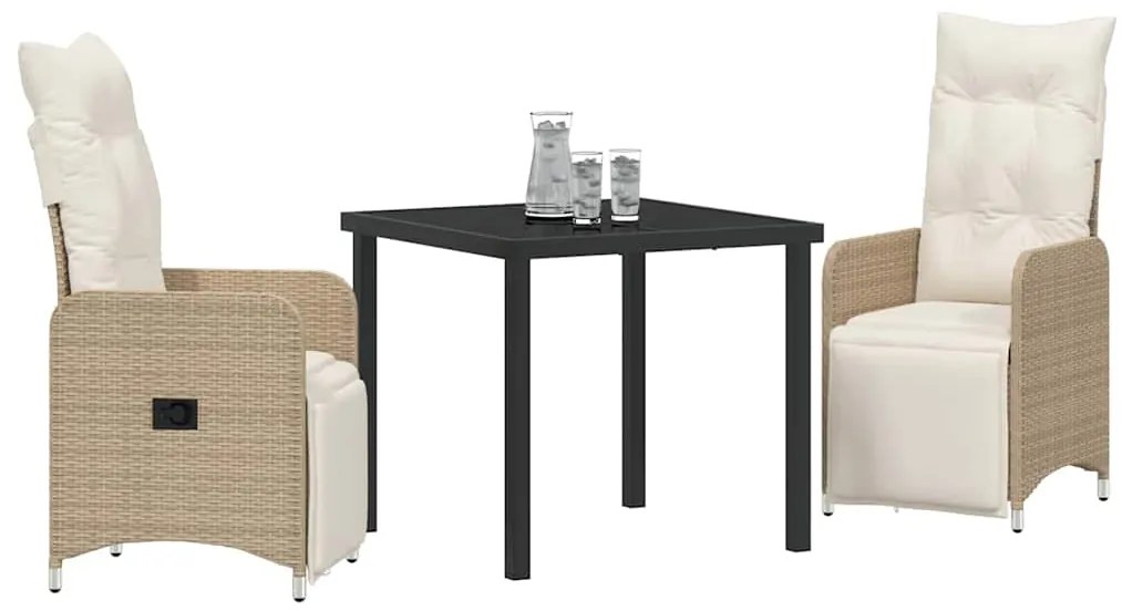 vidaXL Σέτ φαγητού για κήπο με μαξιλάρι 3 pcs Μπεζ Πολυ ράταν