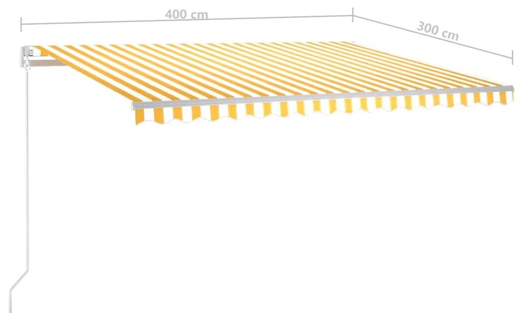 Τέντα Αυτόματη με LED &amp; Αισθητήρα Ανέμου Κίτρινο/Λευκό 4x3 μ. - Κίτρινο