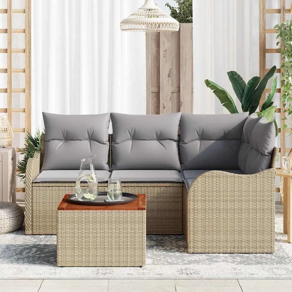 vidaXL Σετ Καναπέ Κήπου 5 pcs Μπεζ Πολυ ράταν