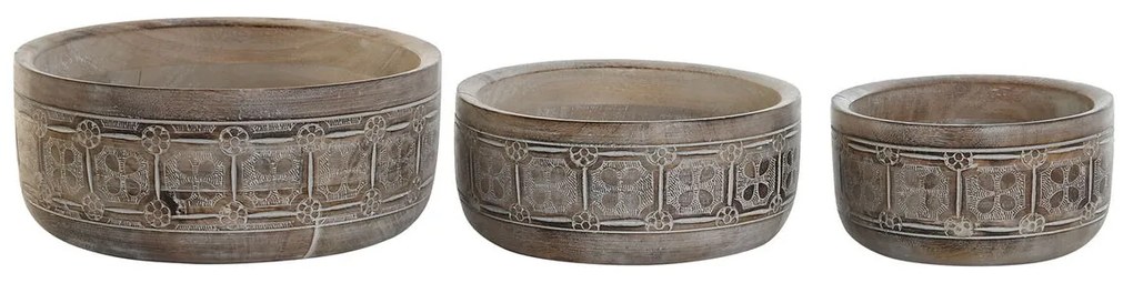 Κεντρικό Τραπεζιού DKD Home Decor Λευκό Φυσικό Ξύλο από Μάνγκο 30,5 x 30,5 x 12,7 cm (3 Τεμάχια)