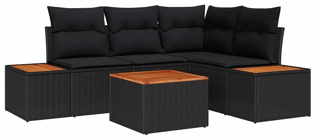 vidaXL Σετ Κήπου 5 Τεμαχίων με Μαξιλάρια σε Μαύρο Poly Rattan και Acacia