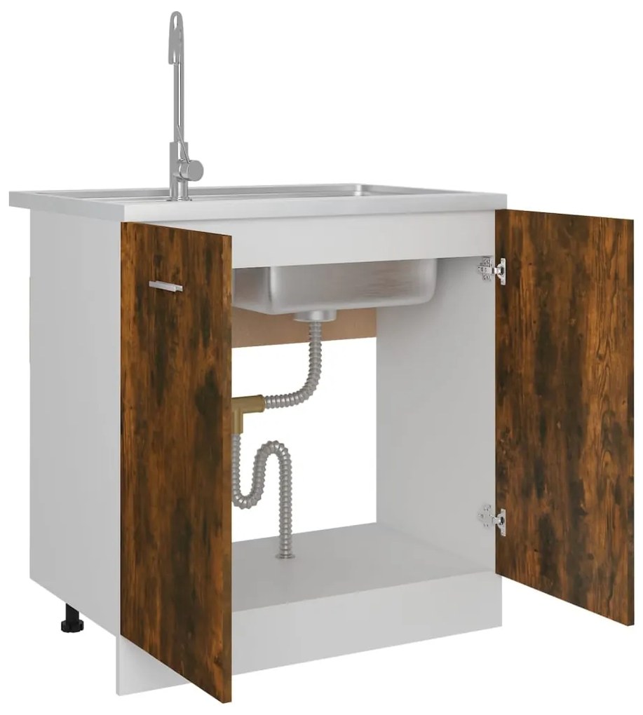 vidaXL Ντουλάπι Νιπτήρα "Lyon" Καπνιστή Δρυς 80x46x81,5 εκ. από Τεχνητό Ξύλο