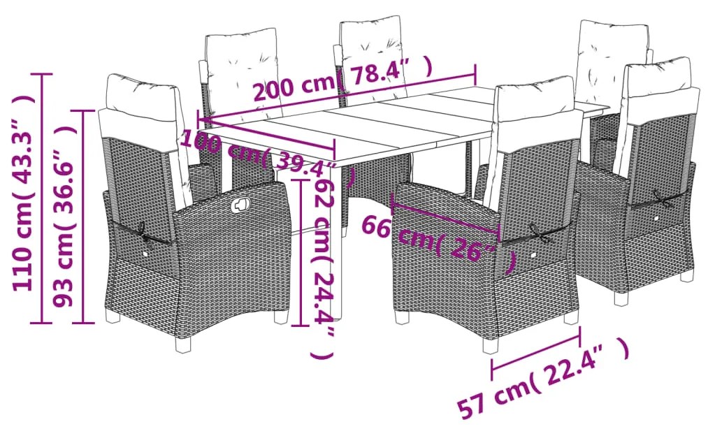 Σετ Τραπεζαρίας Κήπου 7 Τεμ. Μαύρο Συνθετικό Ρατάν με Μαξιλάρια 3212958