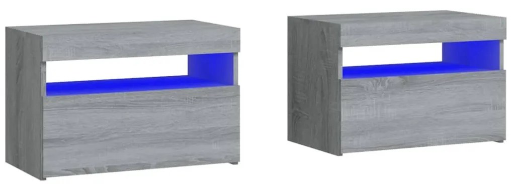 vidaXL Κομοδίνα με LED 2 τεμ. Γκρι Sonoma 60 x 35 x 40 εκ.