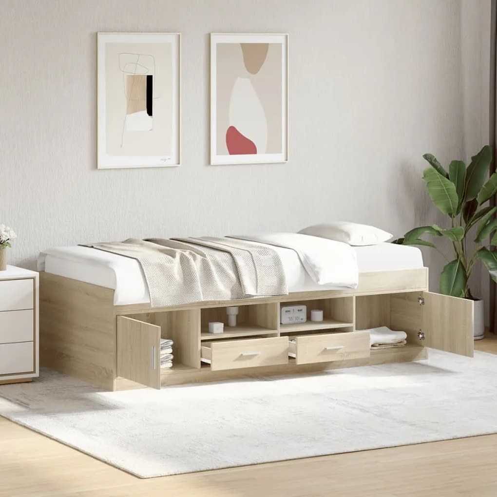 vidaXL Καναπές Κρεβάτι με Συρτάρια Χωρίς Στρώμα Sonoma Δρυς 90x200 εκ.