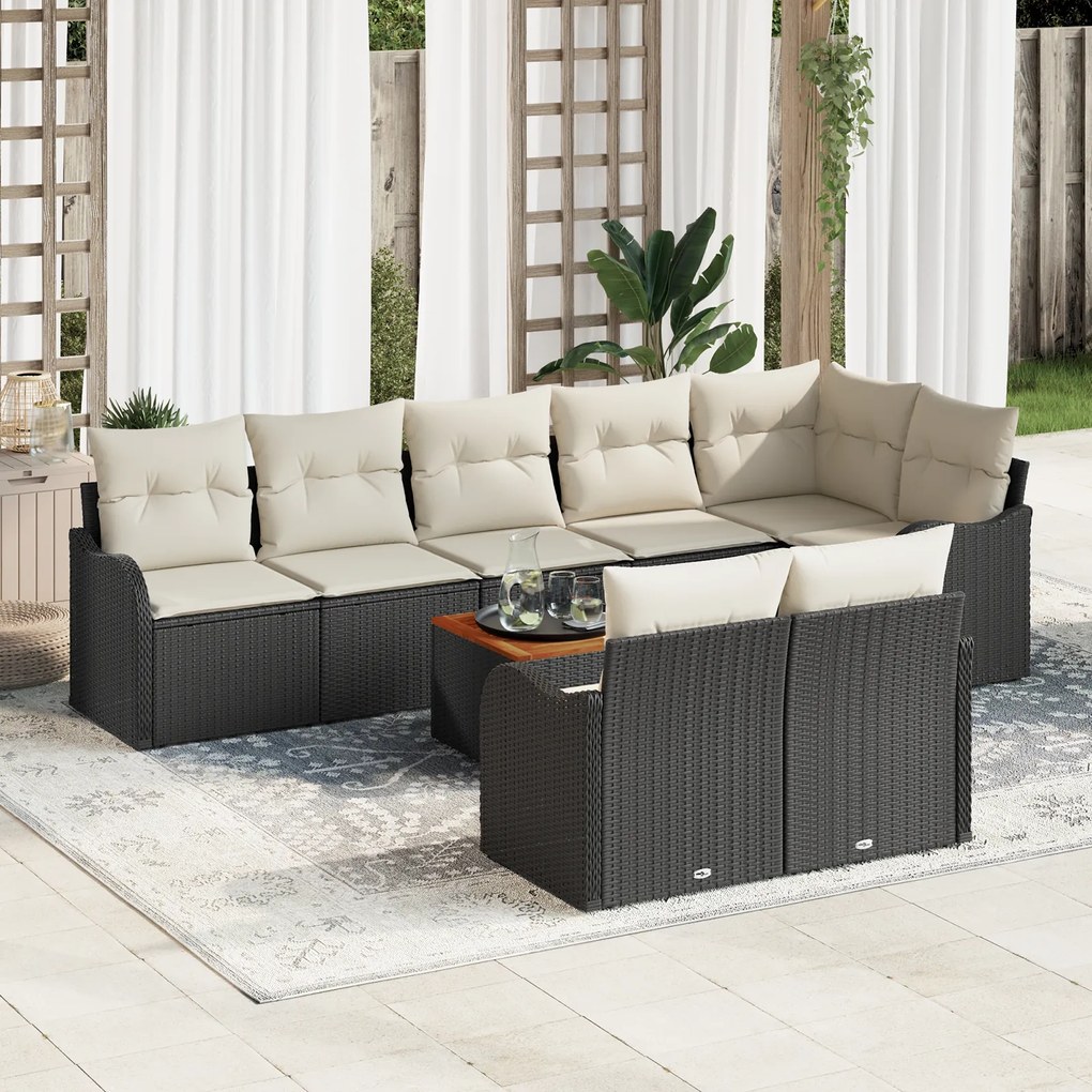 vidaXL Σετ καναπέ κήπου 9 pcs Μαύρος, λευκός Μεγάλο