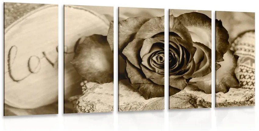 Εικόνα 5 μερών ροζ σε σχέδιο σέπια Love - 200x100