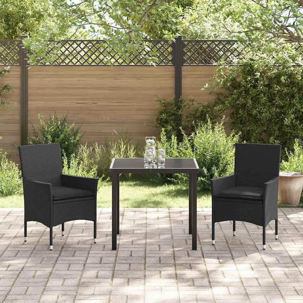 vidaXL Σέτ φαγητού για κήπο με μαξιλάρι 3 pcs Μαύρο Πολυ ράταν