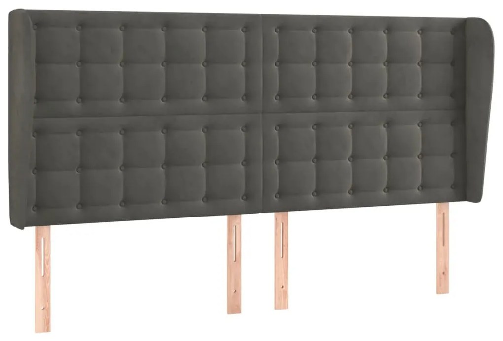 Κεφαλάρι με Πτερύγια Σκούρο Γκρι 203x23x118/128 εκ. Βελούδινο 3118457