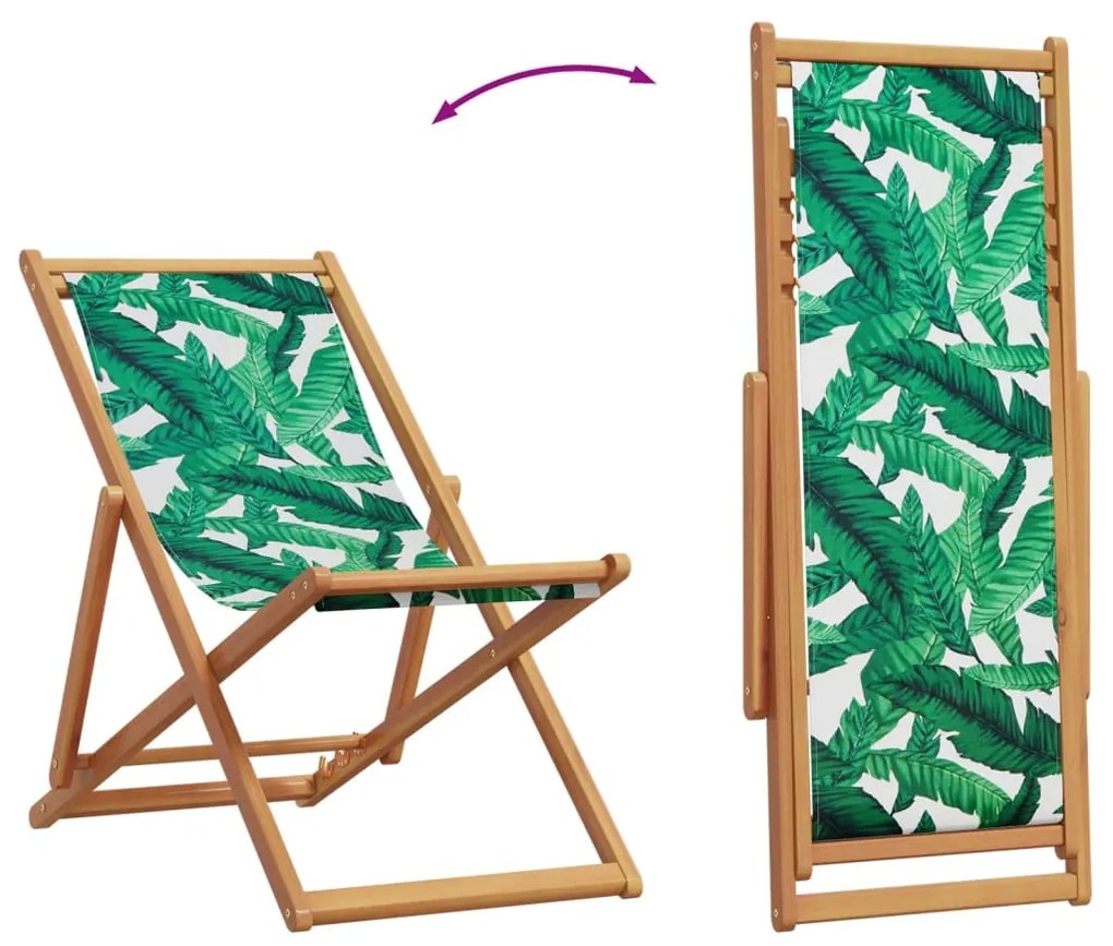 vidaXL Σεζλόνγκ Πτυσσόμενη Σχέδιο Φύλλων Μασίφ Ξύλο Ευκαλύπτου/Ύφασμα