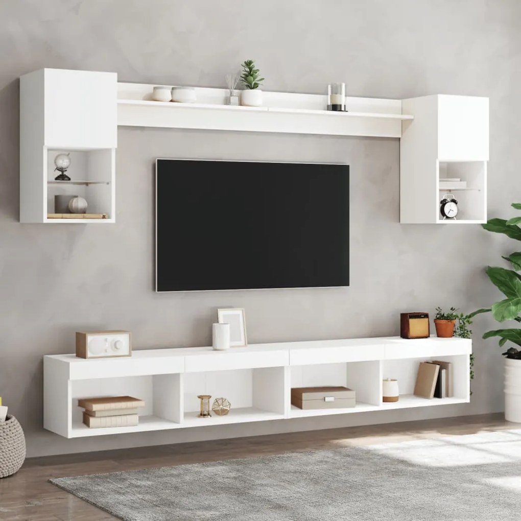 vidaXL Έπιπλα Τοίχου Τηλεόρασης 6 τεμ LED Λευκά από Επεξεργασμένο Ξύλο