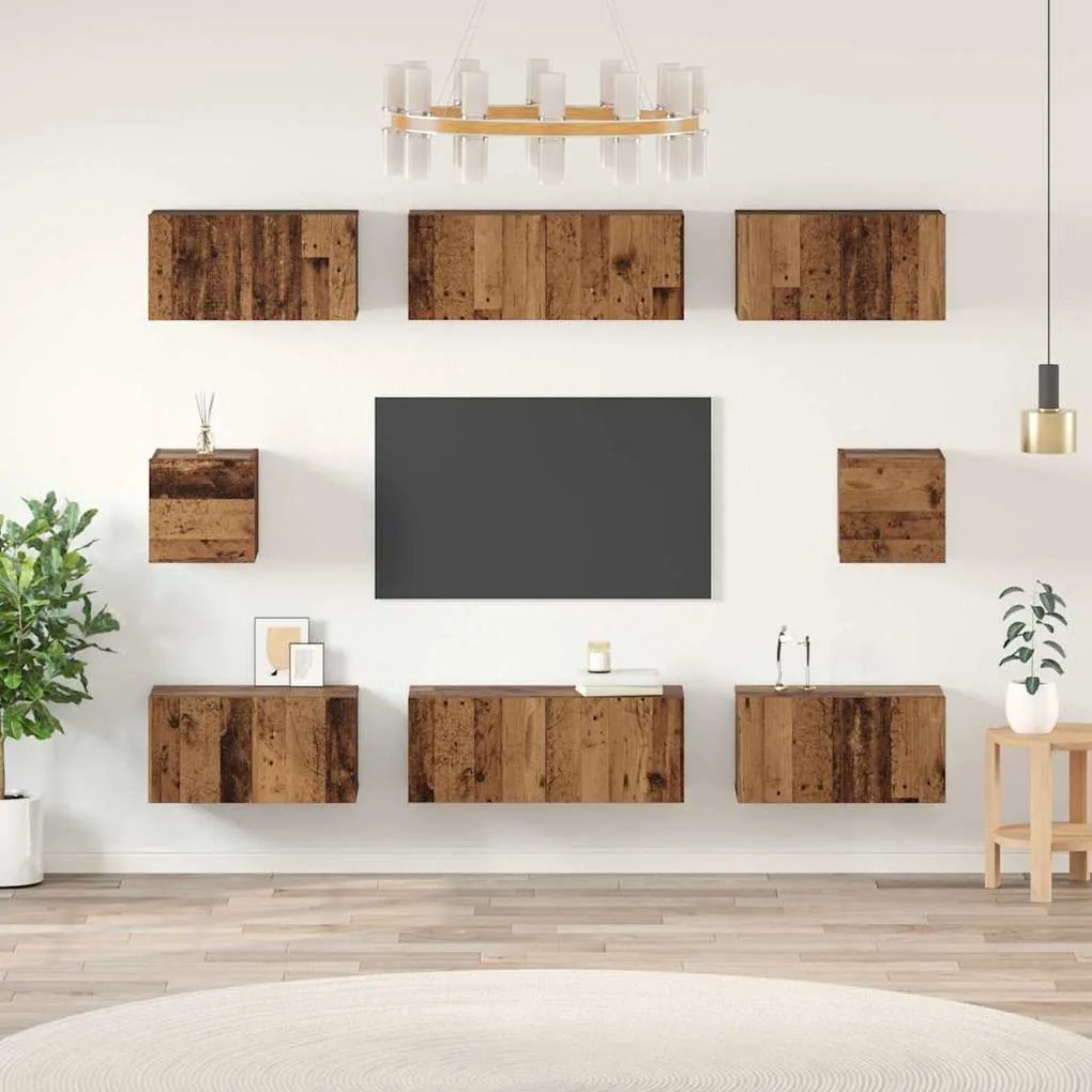 vidaXL Σετ επίπλου τηλεόρασης Επιτοίχιο 8 pcs Παλαιό ξύλο
