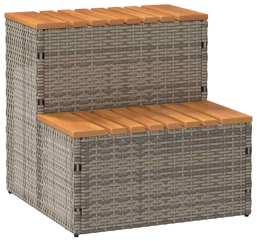 vidaXL Βήμα υδρομασάζ Γκρι 50x50x50,5εκ. Συνθετικό Ρατάν/Μασίφ Ακακίας