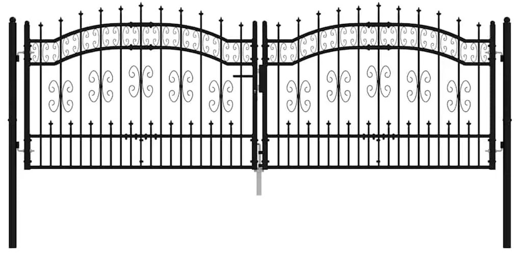vidaXL Πόρτα Περίφραξης με Κορυφή Δόρυ Μαύρη 305x100 εκ. από Ατσάλι με Ηλεκτροστατική Βαφή