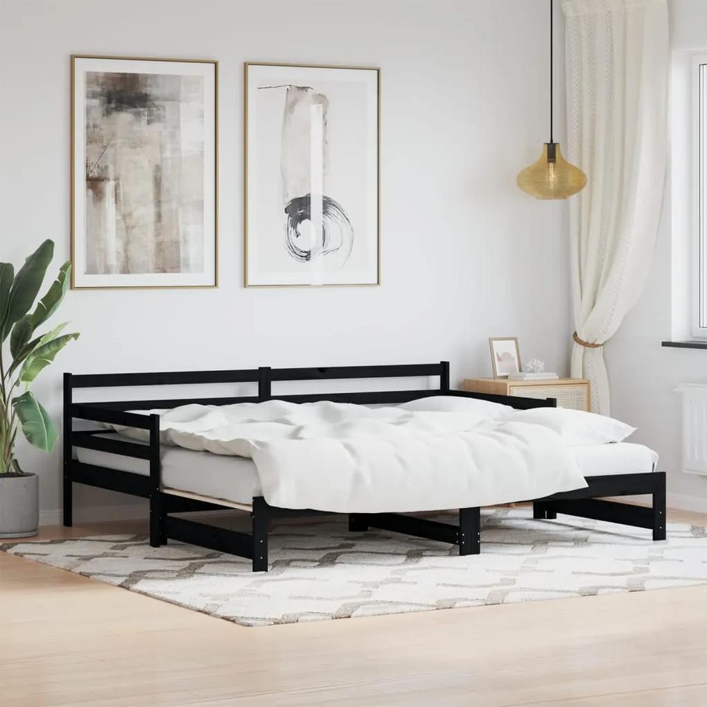 vidaXL Καναπές Κρεβάτι Συρόμενος Μαύρος 90 x 190 εκ. Μασίφ Ξύλο Πεύκου