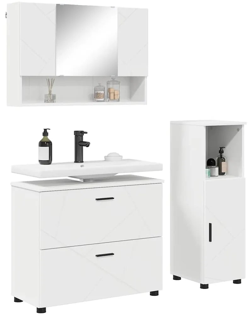 vidaXL Σετ Επίπλων Μπάνιου με συρτάρι με ράφι Επιτοίχιο 3 pcs Λευκό