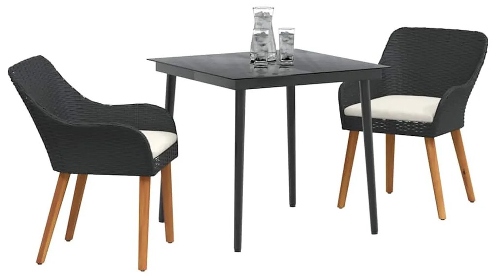 vidaXL Σέτ φαγητού για κήπο με μαξιλάρι 3 pcs Μαύρο συνθετικό ρατάν