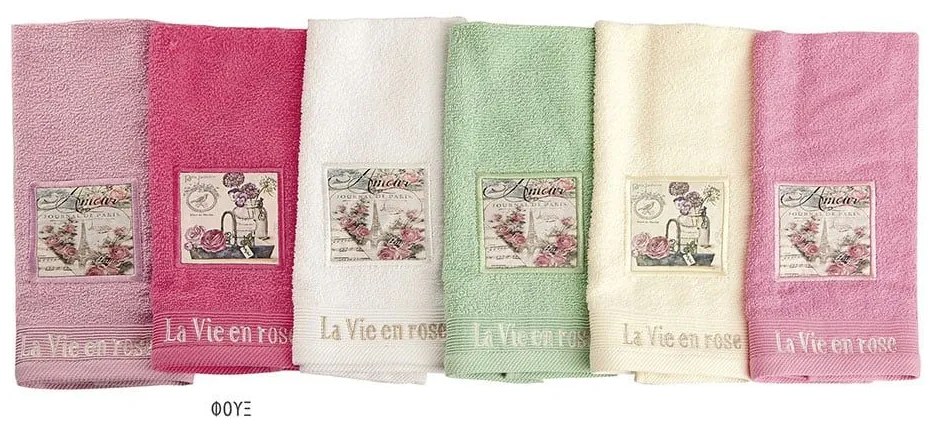 Πετσέτες Σετ 3τμχ Vintage 02 Fuchsia DimCol Towels Set 100% Βαμβάκι