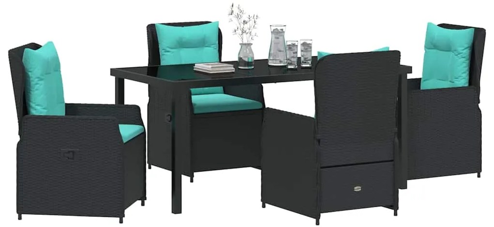 vidaXL Σέτ φαγητού για κήπο 5 pcs Μαύρο Πολυ ράταν