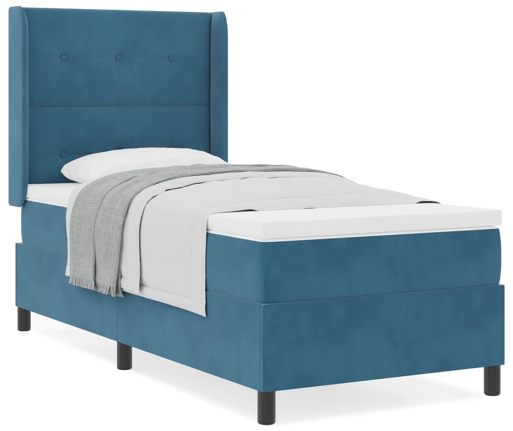 vidaXL κρεβάτι box spring με στρώμα σκούρο μπλε 90x190 εκ. βελούδο