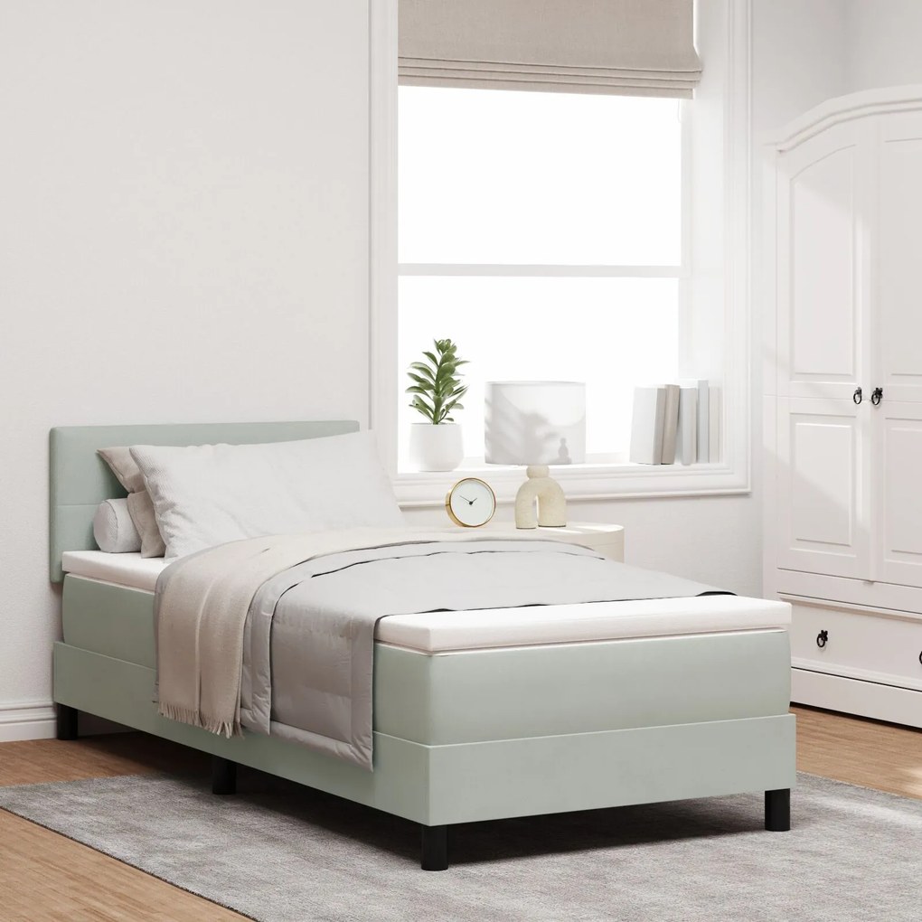 Κρεβάτι με Στρώμα Light Grey 90x200 εκ Βελούδο