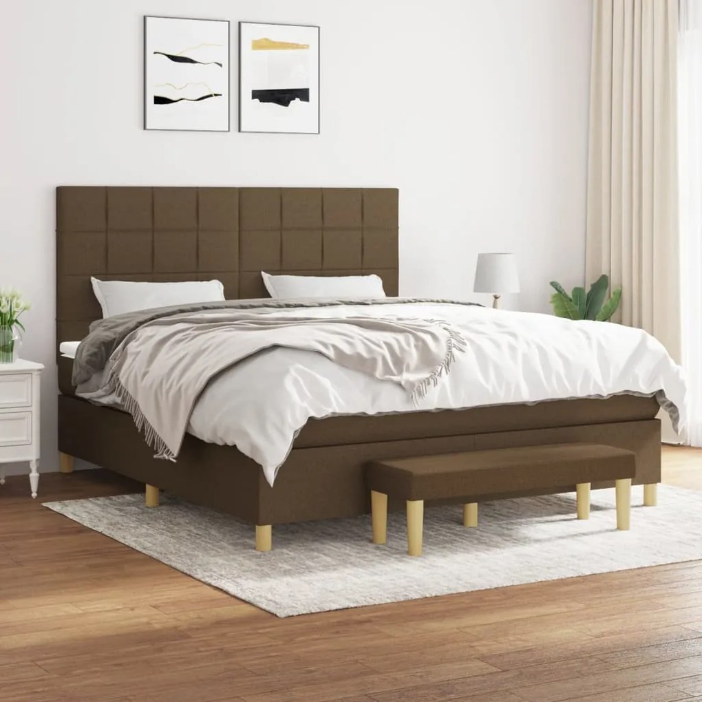 Κρεβάτι Boxspring με Στρώμα Σκούρο Καφέ 180x200 εκ Υφασμάτινο